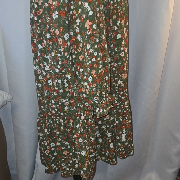 BCBG Floral Long Sleeve Dress in Green and Orange - Picture 3 of 7